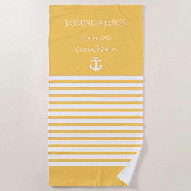 Lemon White Personalised Destination Wedding Favou Beach Towel (Front)