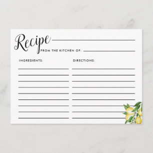 Lemon WhiteFloral Bridal Recipe Card