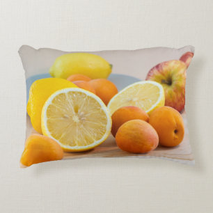 Lemon With Apricots And Apples Food Photography Decorative Cushion