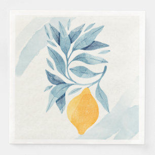 Lemon with blue leaves botanical illustration napkin