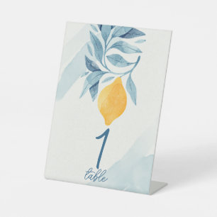 Lemon with blue leaves botanical illustration pedestal sign