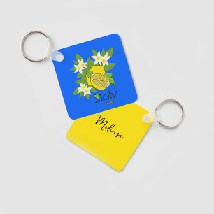 Lemon with flowers key ring