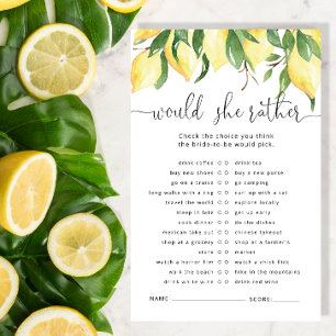 Lemon Would She Rather Bridal Shower Game