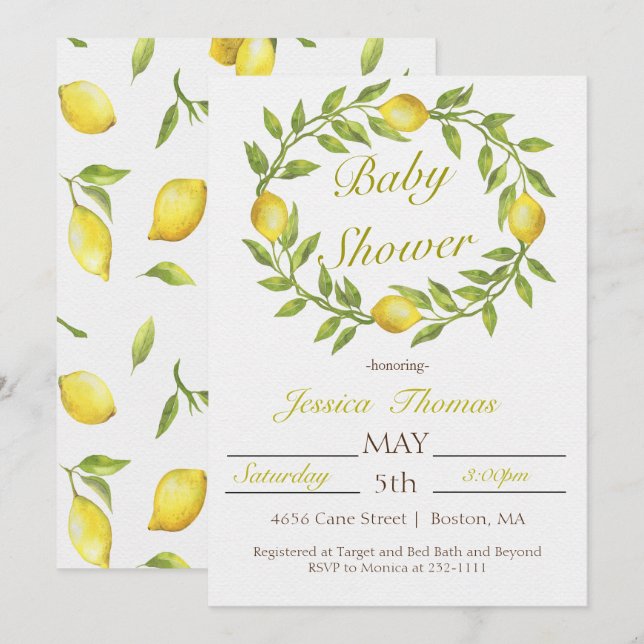 Lemon Wreath Baby Shower Invitation (Front/Back)