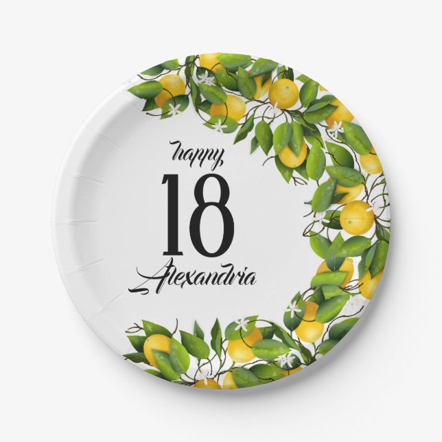 Lemon Wreath Fruit | Birthday Paper Plate (Front)