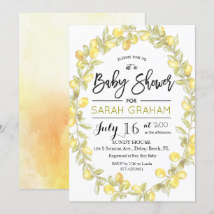 Lemon Wreath Watercolor Baby Shower Invitation