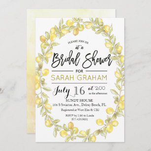 Lemon Wreath Watercolor Bridal Shower Invitation