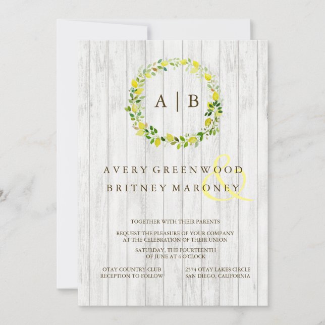 Lemon Wreath Wedding Invitation (Front)