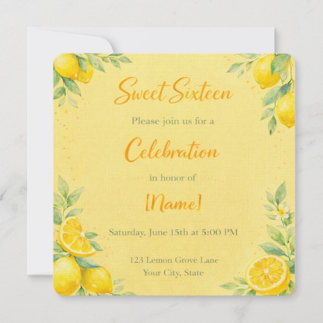 "Lemon-y" Sweet 16 invite  (Front)