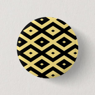 Lemon yellow and black diamond pattern 3 cm round badge