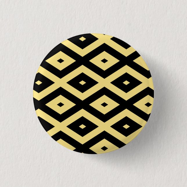 Lemon yellow and black diamond pattern 3 cm round badge (Front)