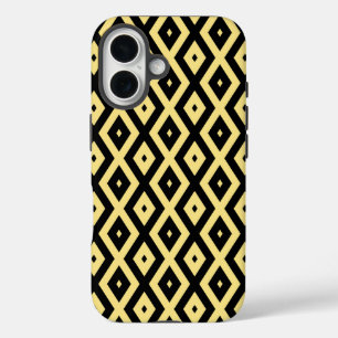 Lemon yellow and black diamond pattern iPhone 16 case