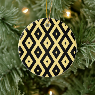 Lemon yellow and black diamond pattern ceramic tree decoration