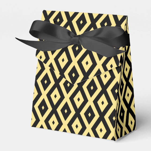 Lemon yellow and black diamond pattern favour box (Front Side)