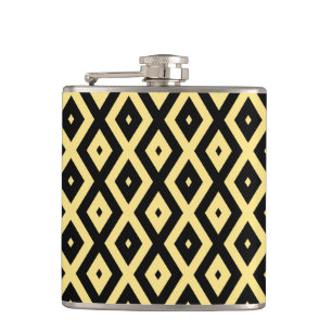 Lemon yellow and black diamond pattern hip flask