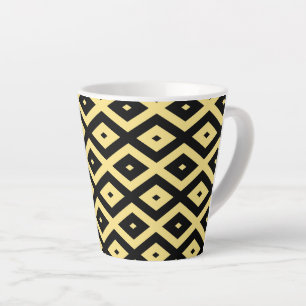 Lemon yellow and black diamond pattern latte mug