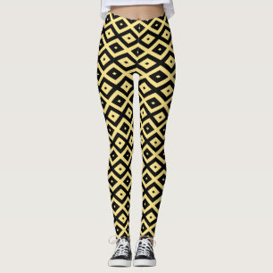 Lemon yellow and black diamond pattern leggings