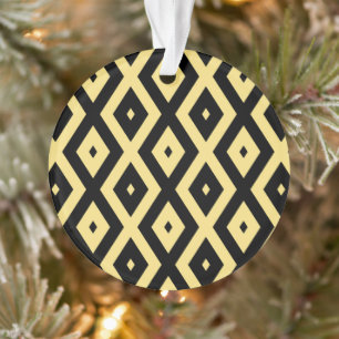 Lemon yellow and black diamond pattern ornament