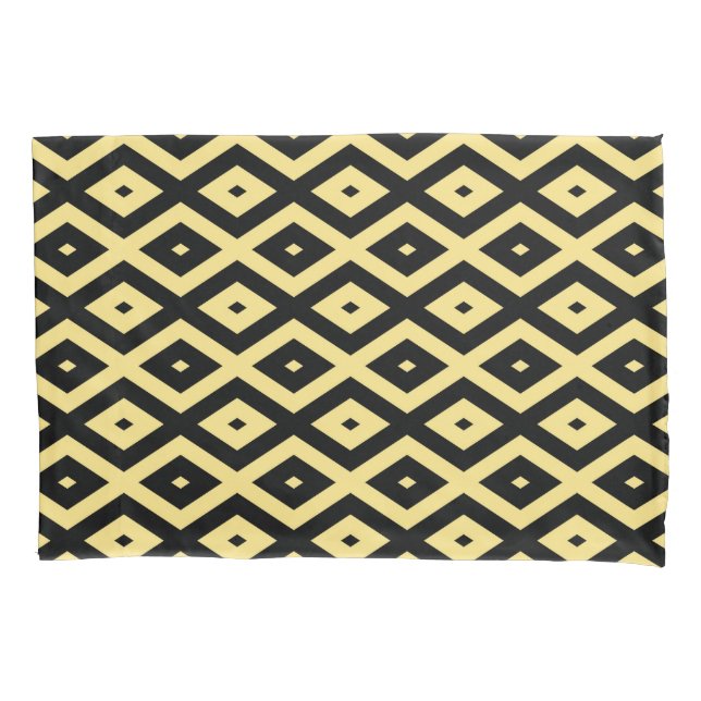 Lemon yellow and black diamond pattern pillowcase (Front)