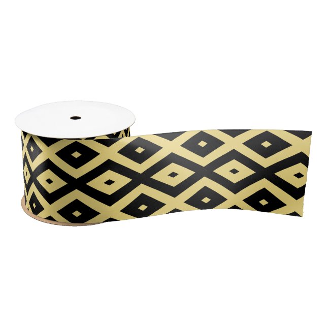 Lemon yellow and black diamond pattern satin ribbon (Spool)