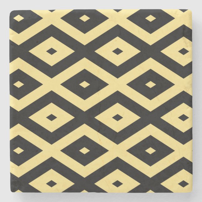 Lemon yellow and black diamond pattern stone coaster (Front)