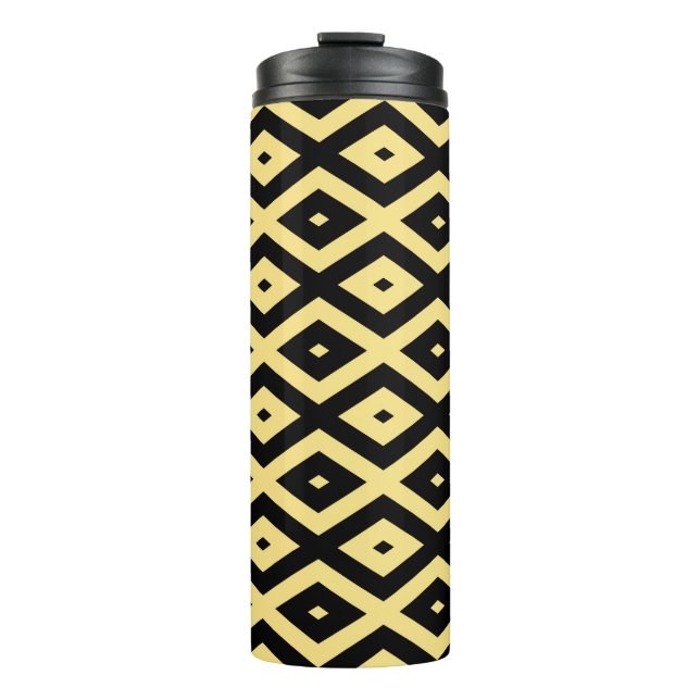 Lemon yellow and black diamond pattern thermal tumbler (Front)