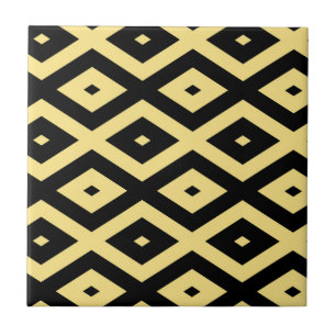 Lemon yellow and black diamond pattern tile