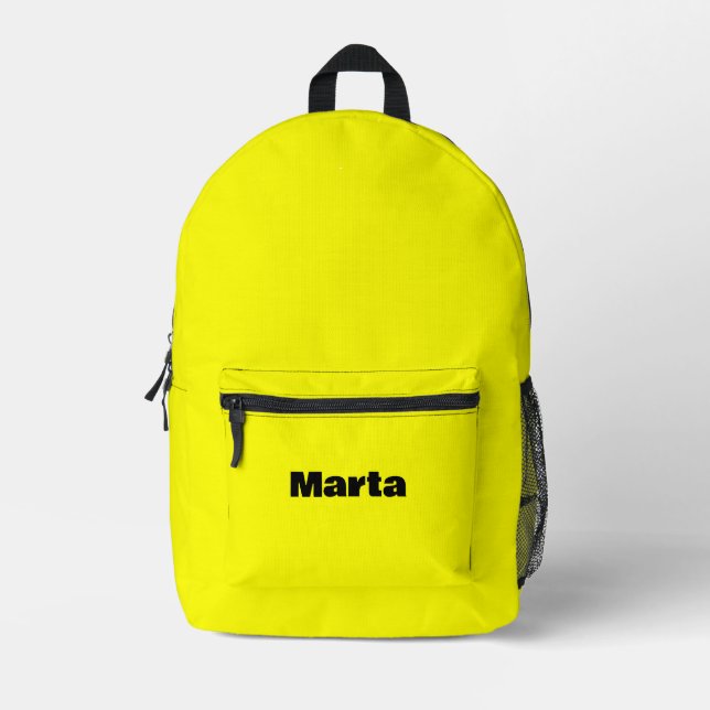 Lemon Yellow and Black Simple Personalised Name  Printed Backpack (Front)