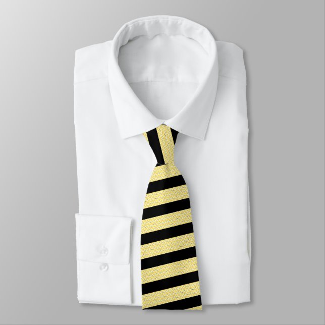 Lemon Yellow and Black Striped Neck Tie (Tied)