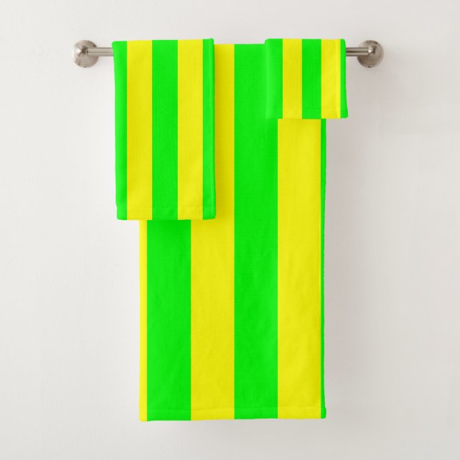 Lemon Yellow and Lime Green Stripes Bath Towel Set (Insitu)