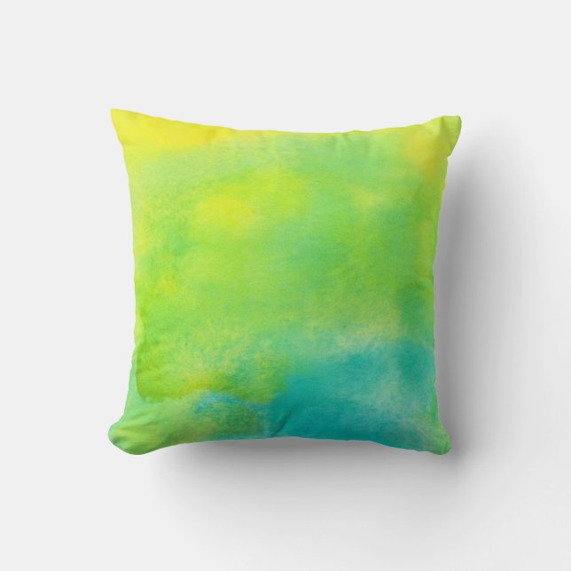 Lemon Yellow and Turquoise Blue Watercolor Cushion (Front)