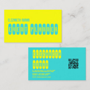 Lemon Yellow and Turquoise Typography QR Code Business Card