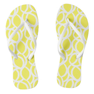 Lemon Yellow and White Abstract Pattern Flip Flops