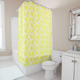 Lemon Yellow and White Abstract Pattern Shower Curtain