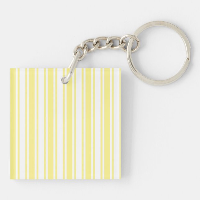 Lemon yellow and white candy stripes key ring (Back)