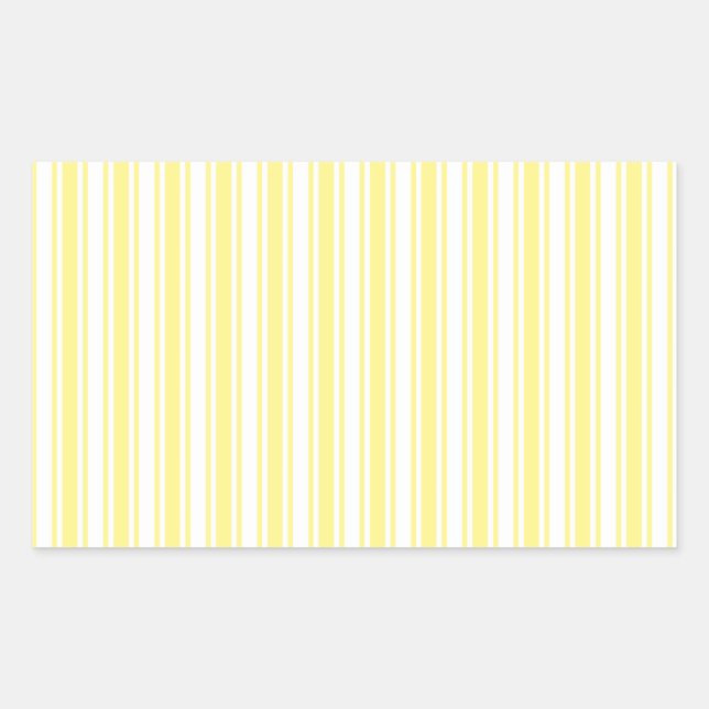 Lemon yellow and white candy stripes rectangular sticker (Front)