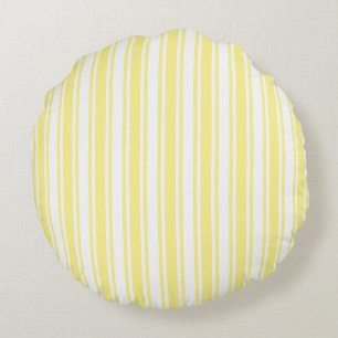 Lemon yellow and white candy stripes round cushion