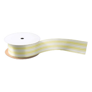 Lemon yellow and white candy stripes satin ribbon