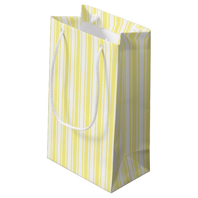 Lemon yellow and white candy stripes small gift bag (Back Angled)