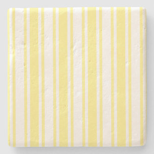 Lemon yellow and white candy stripes stone coaster