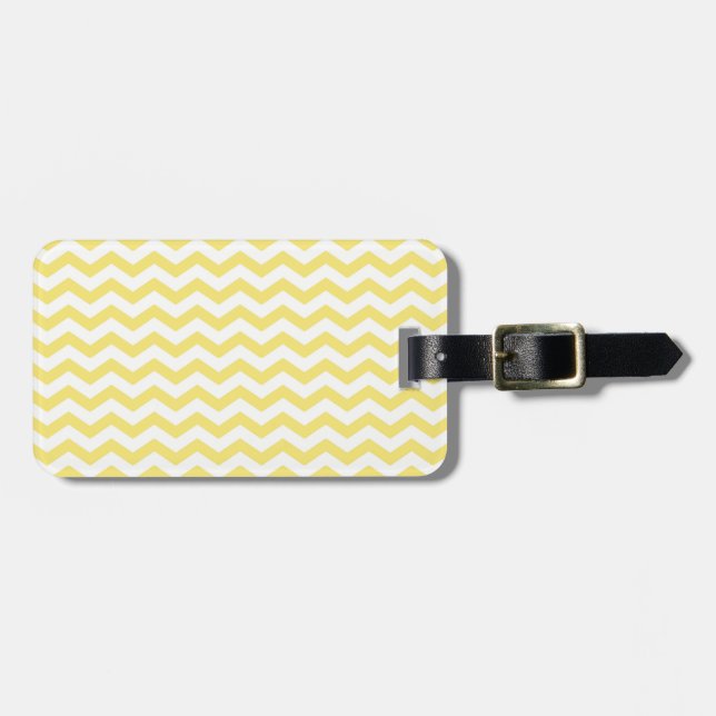 Lemon Yellow and White Chevron Pattern Luggage Tag (Front Horizontal)