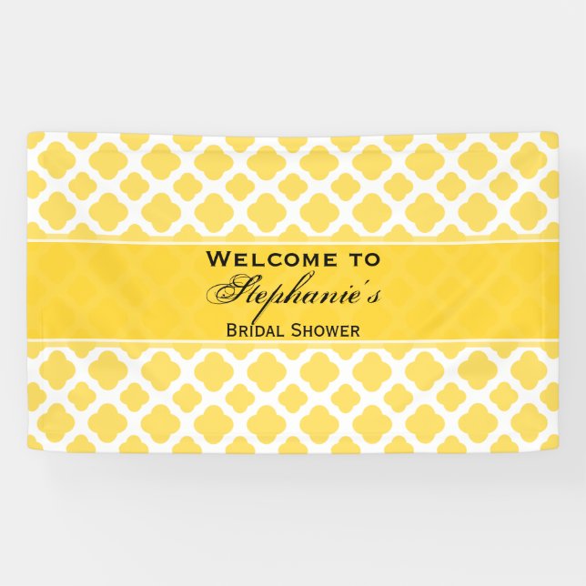 Lemon Yellow and White Quatrefoil Pattern Bridal Banner (Horizontal)