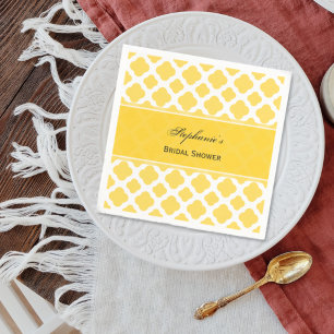 Lemon Yellow and White Quatrefoil Pattern Bridal Napkin