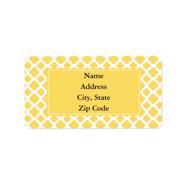 Lemon Yellow and White Quatrefoil Pattern Label (Front)