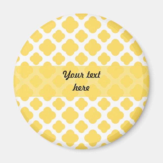 Lemon Yellow and White Quatrefoil Pattern Magnet (Front)