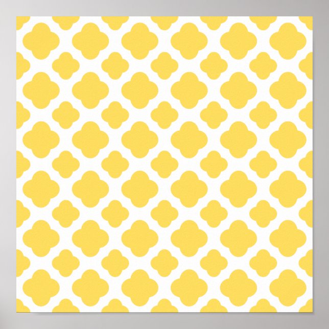 Lemon Yellow and White Quatrefoil Pattern Poster (Front)
