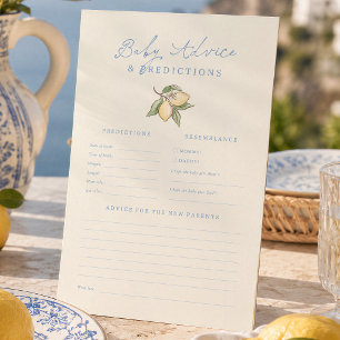 Lemon Yellow Baby Shower Predictions & Advice Game