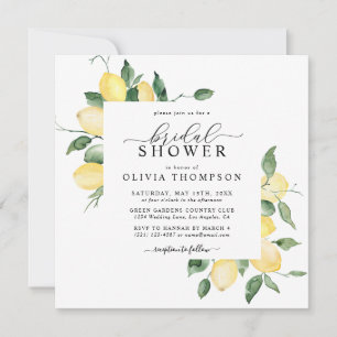 Lemon Yellow Boho Watercolor Elegant Bridal Shower Invitation