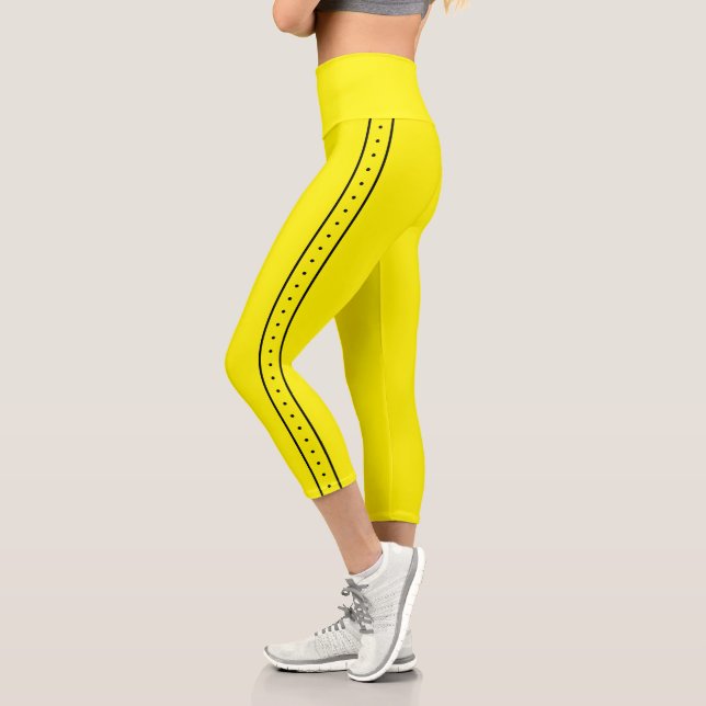 Lemon Yellow Capri Leggings with Black Side Stripe (Left)
