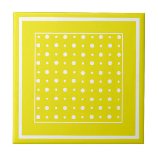 Lemon Yellow Ceramic Tile, White Polka Dots Tile